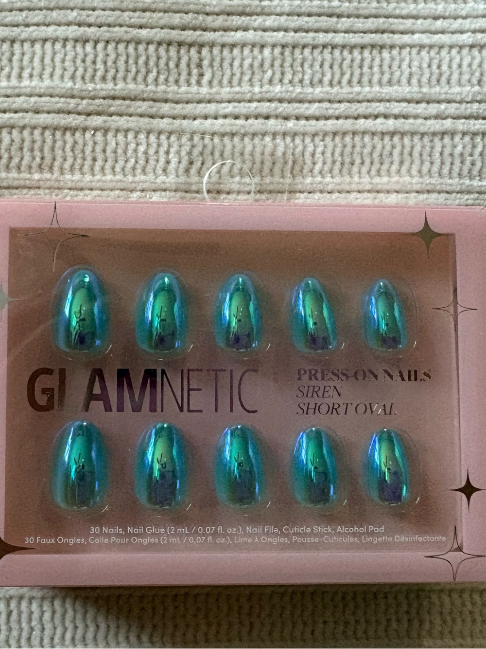 Glamnetic Press-On Nails Siren Short Oval - Chrome Blue Teal